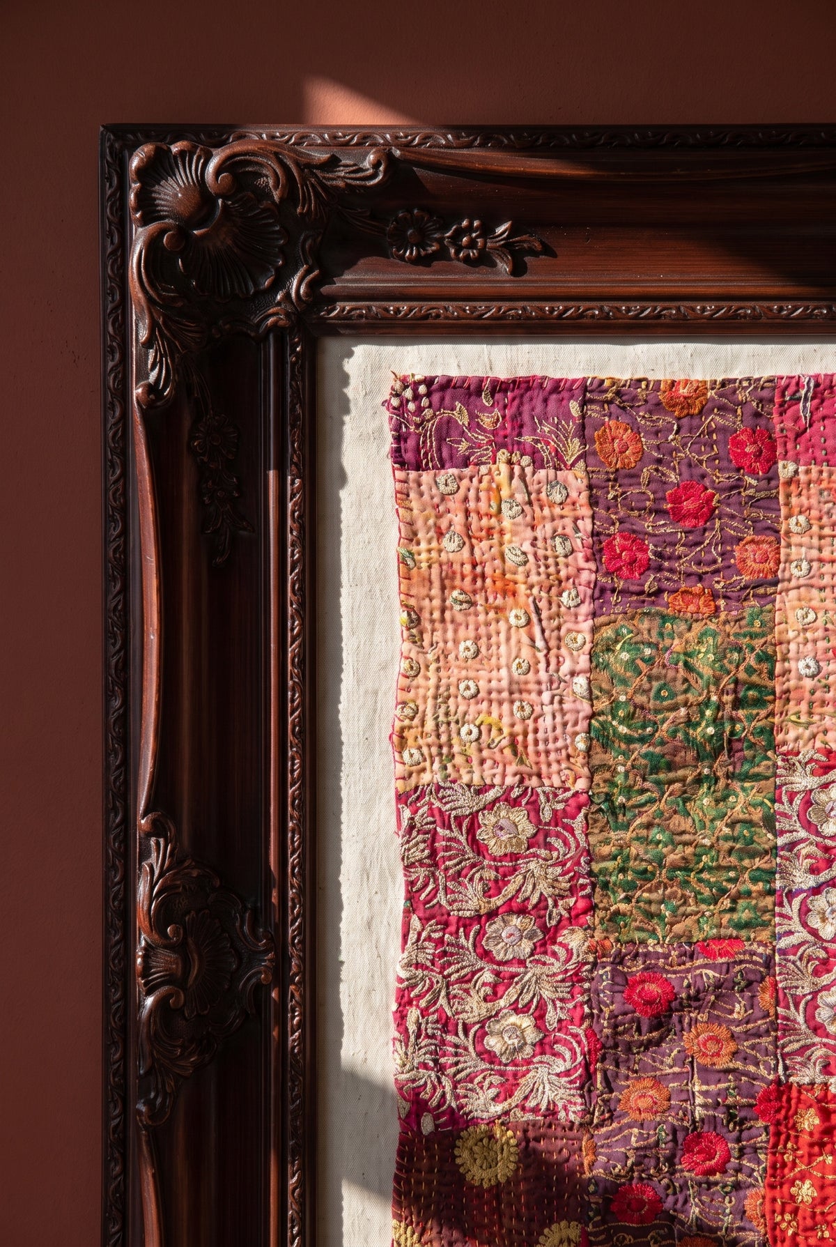 Fern Folklore Kantha Patchwork Embroidered Pure Cotton Wall Tapestry