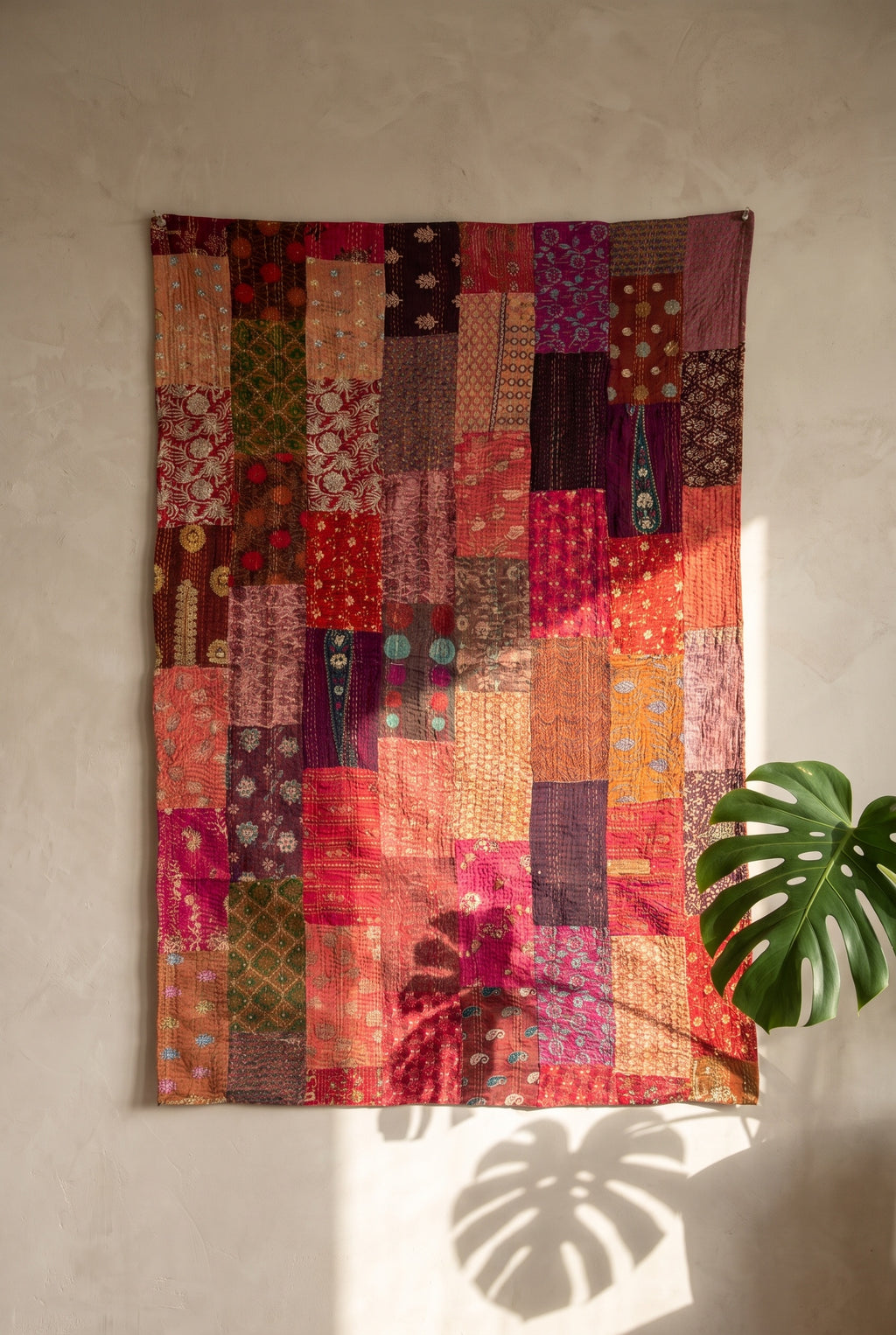Fern Folklore Kantha Patchwork Embroidered Pure Cotton Wall Tapestry