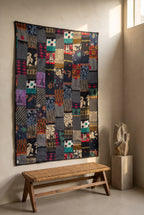 Fern Serenade Kantha Patchwork Embroidered Pure Cotton Wall Tapestry