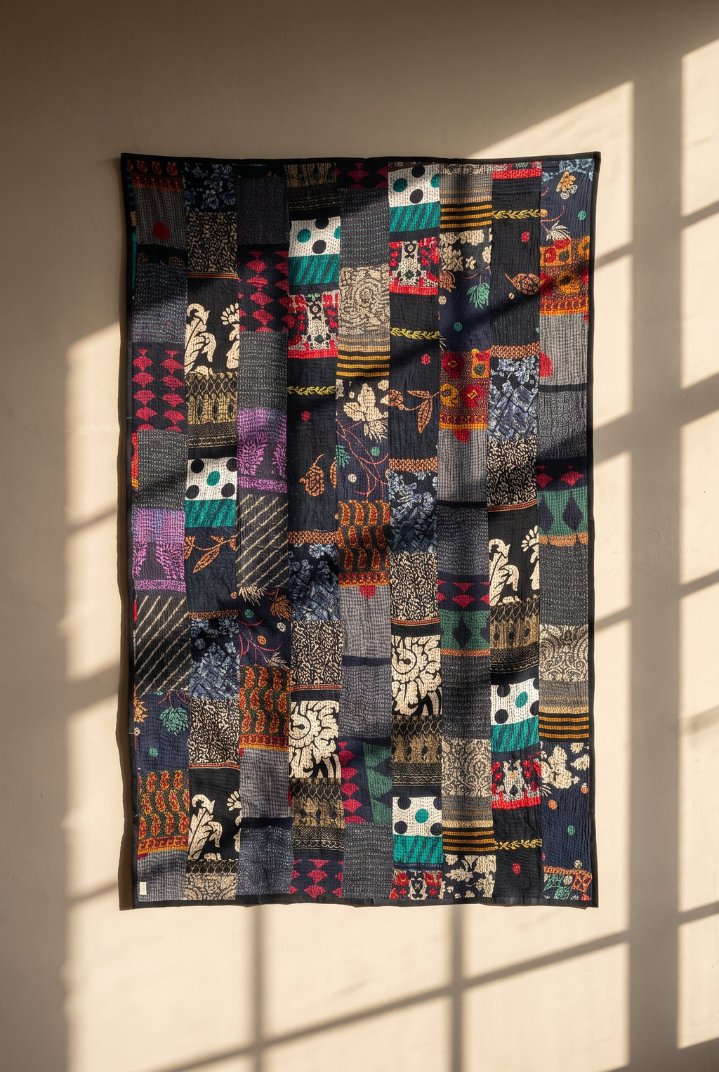 Fern Serenade Kantha Patchwork Embroidered Pure Cotton Wall Tapestry