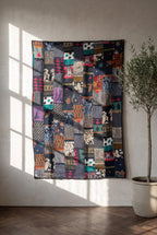 Fern Serenade Kantha Patchwork Embroidered Pure Cotton Wall Tapestry