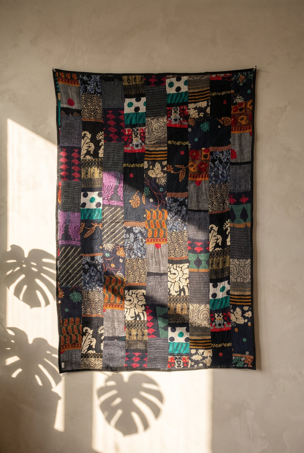 Fern Serenade Kantha Patchwork Embroidered Pure Cotton Wall Tapestry