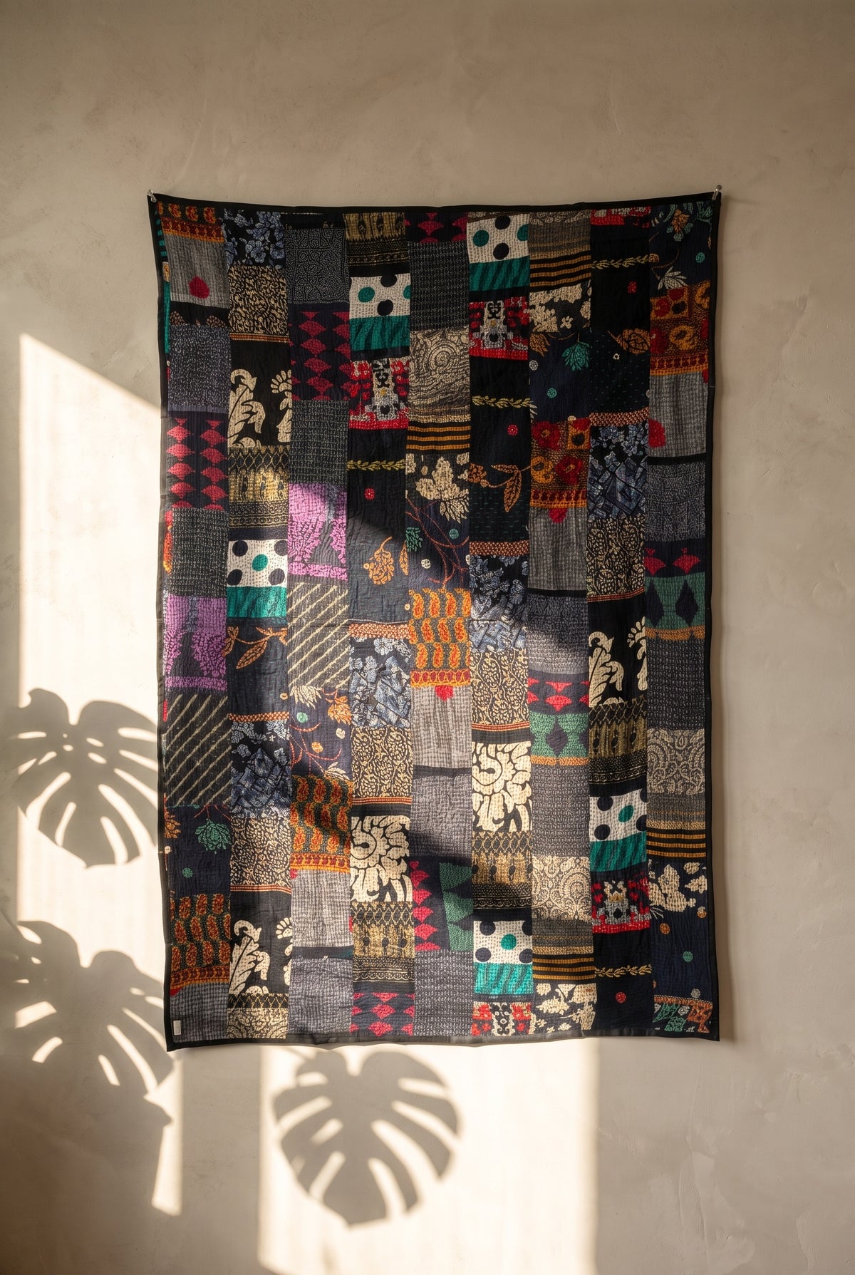 Fern Serenade Kantha Patchwork Embroidered Pure Cotton Wall Tapestry