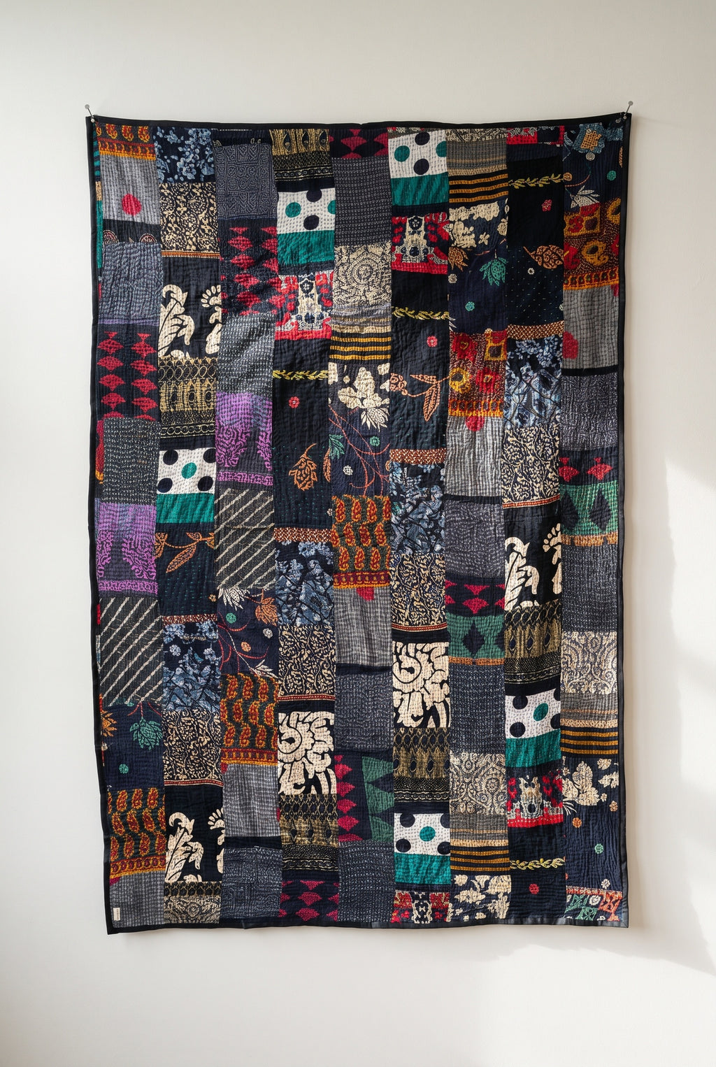 Fern Serenade Kantha Patchwork Embroidered Pure Cotton Wall Tapestry