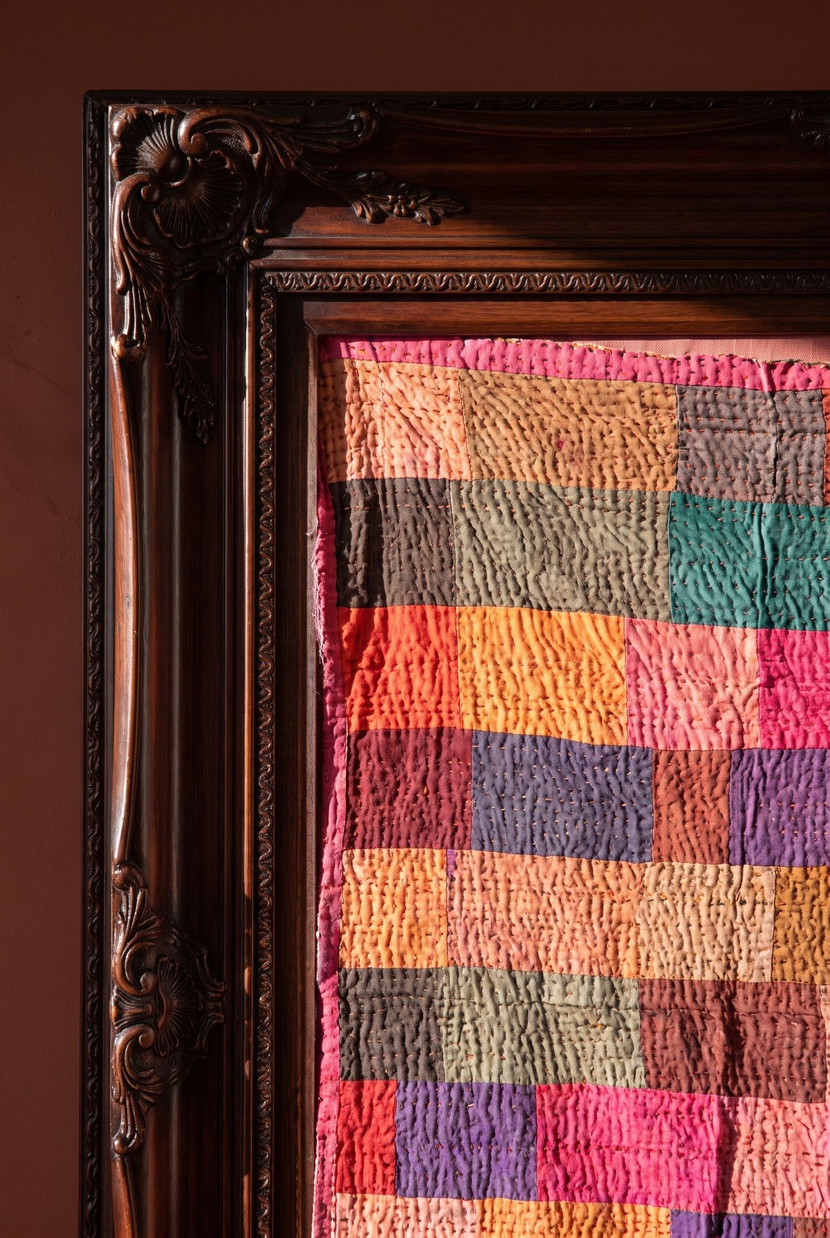 Bloom Reverie Kantha Patchwork Embroidered Pure Cotton Wall Tapestry