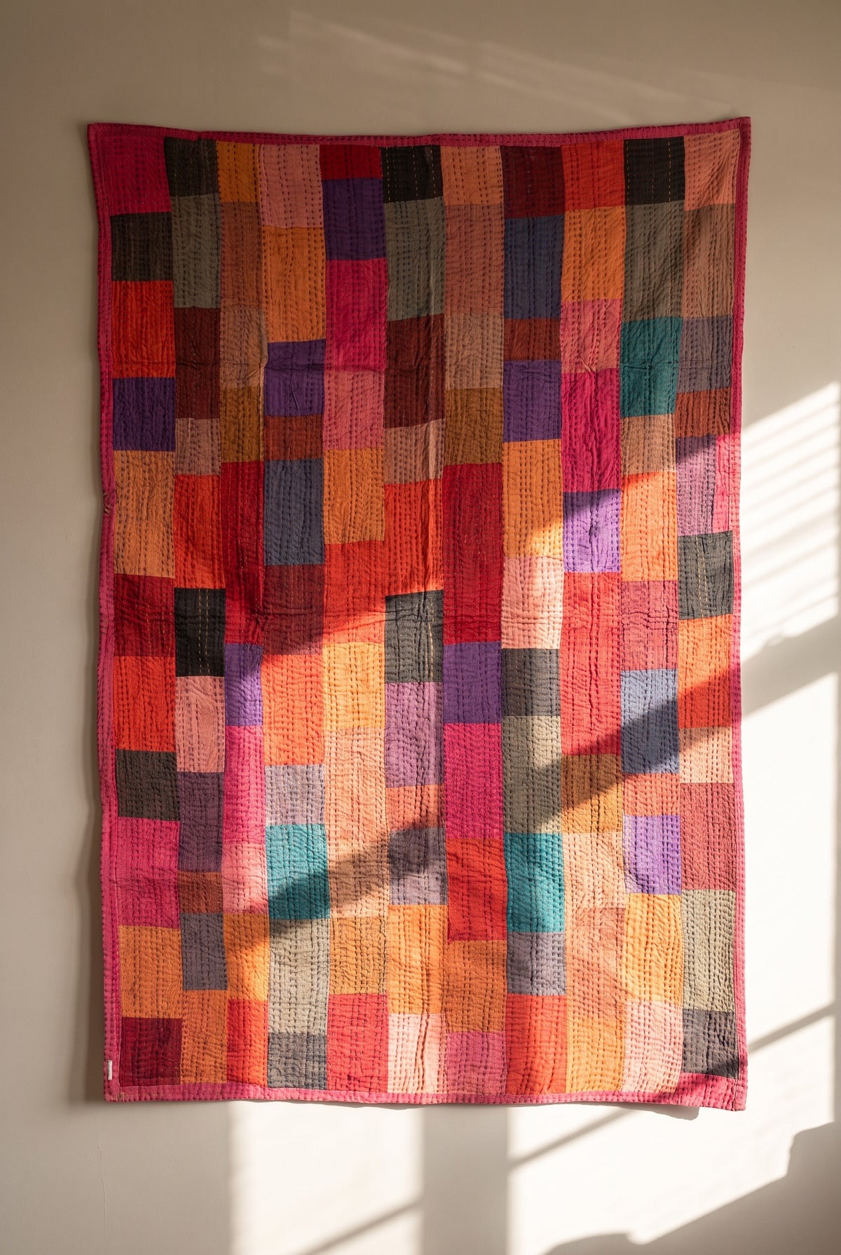 Bloom Reverie Kantha Patchwork Embroidered Pure Cotton Wall Tapestry