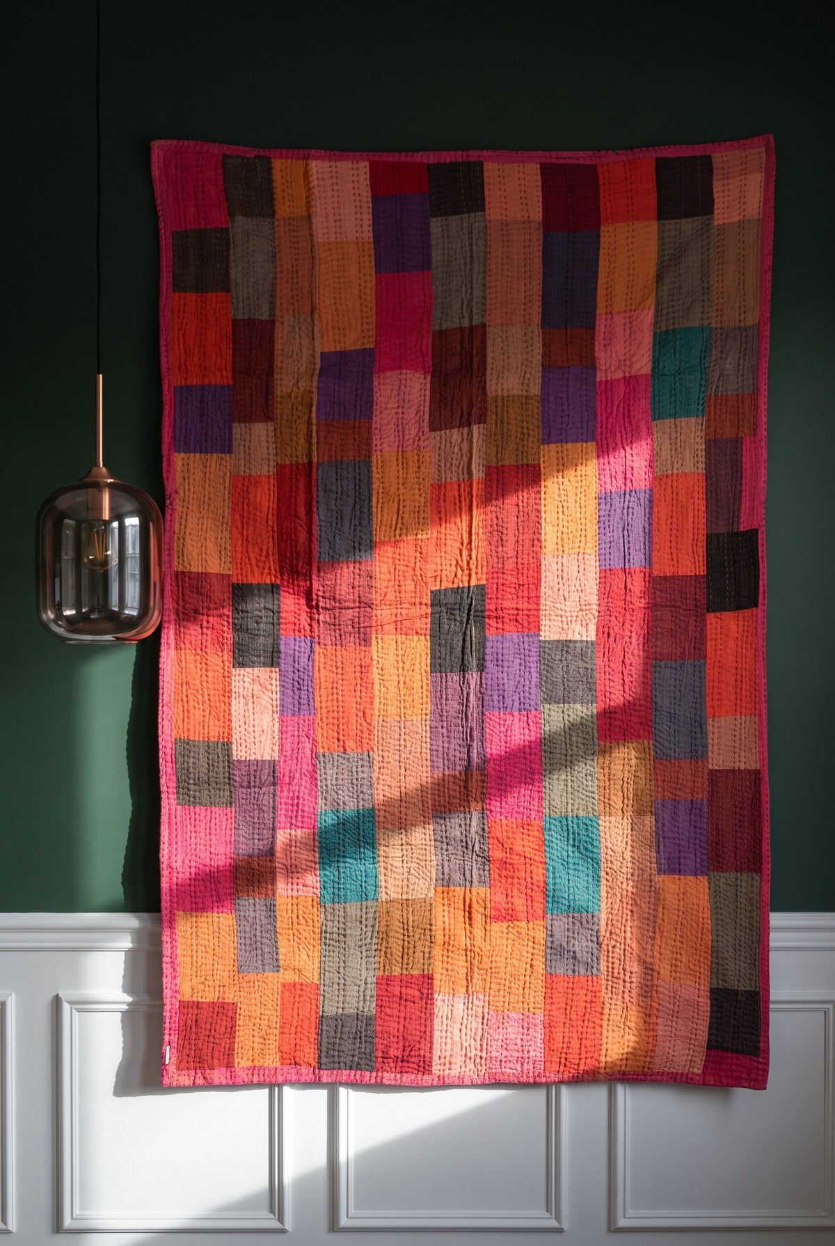 Bloom Reverie Kantha Patchwork Embroidered Pure Cotton Wall Tapestry