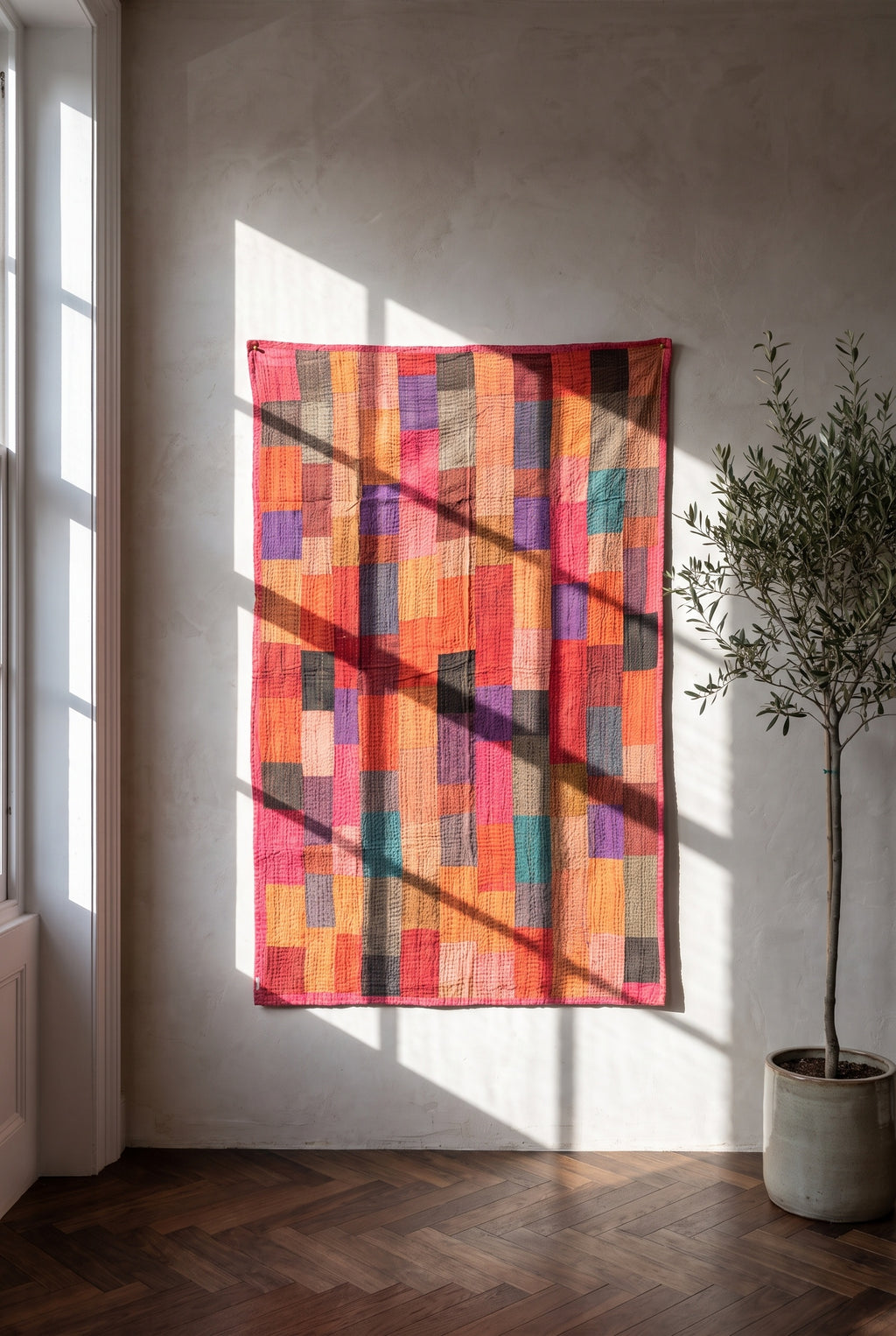 Bloom Reverie Kantha Patchwork Embroidered Pure Cotton Wall Tapestry