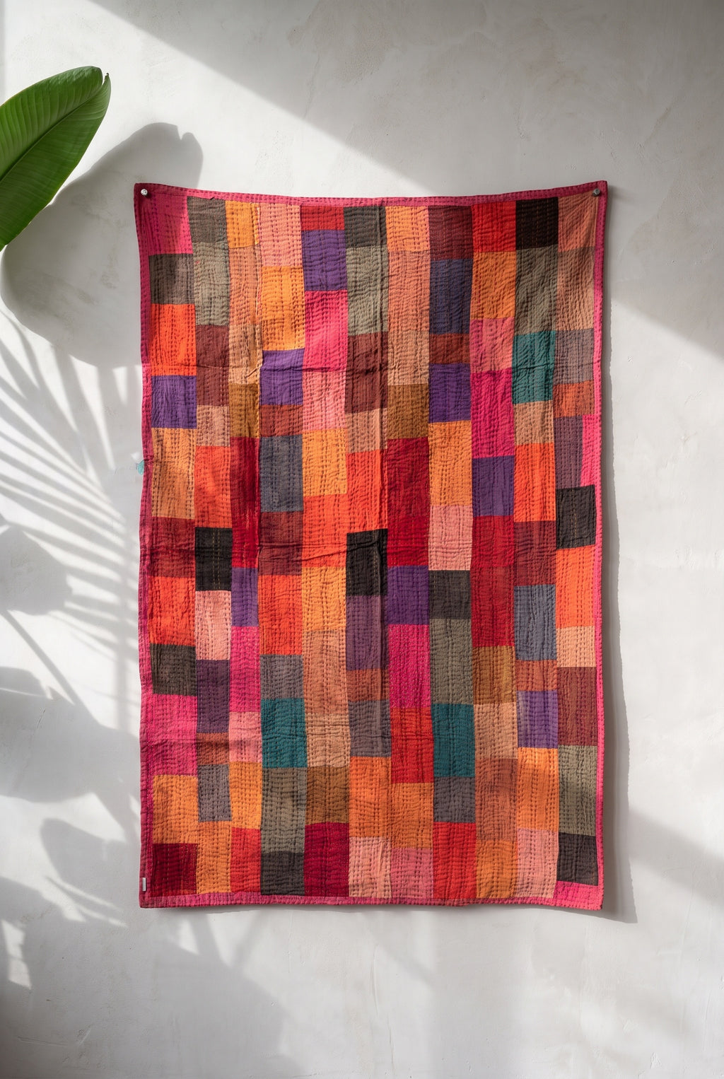 Bloom Reverie Kantha Patchwork Embroidered Pure Cotton Wall Tapestry
