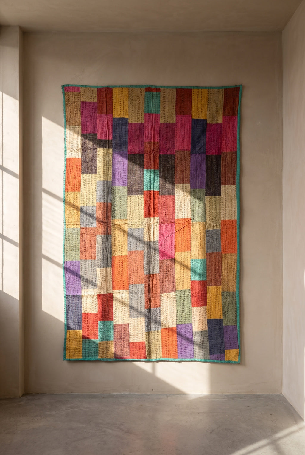 Tapisserie murale en pur coton brodée au kantha et patchwork Dawn Keepsake