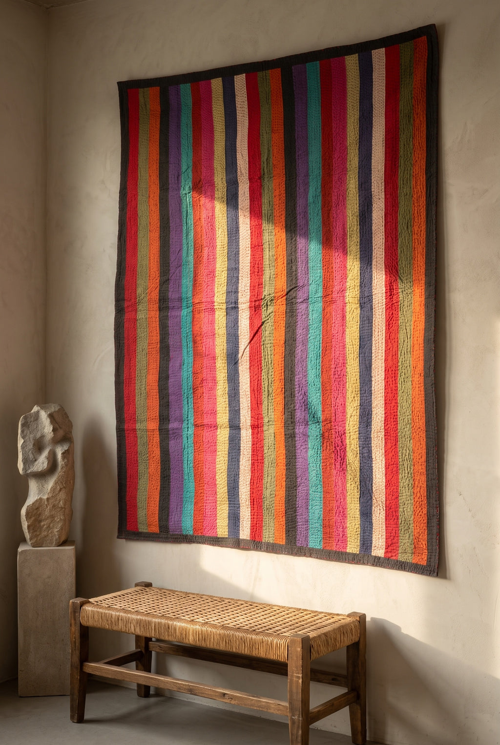 Mist Sonata Kantha Patchwork Embroidered Pure Cotton Wall Tapestry