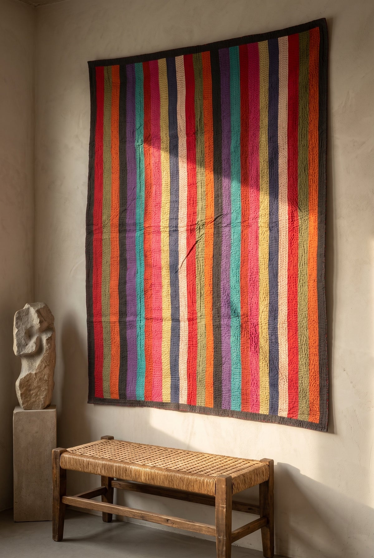 Mist Sonata Kantha Patchwork Embroidered Pure Cotton Wall Tapestry