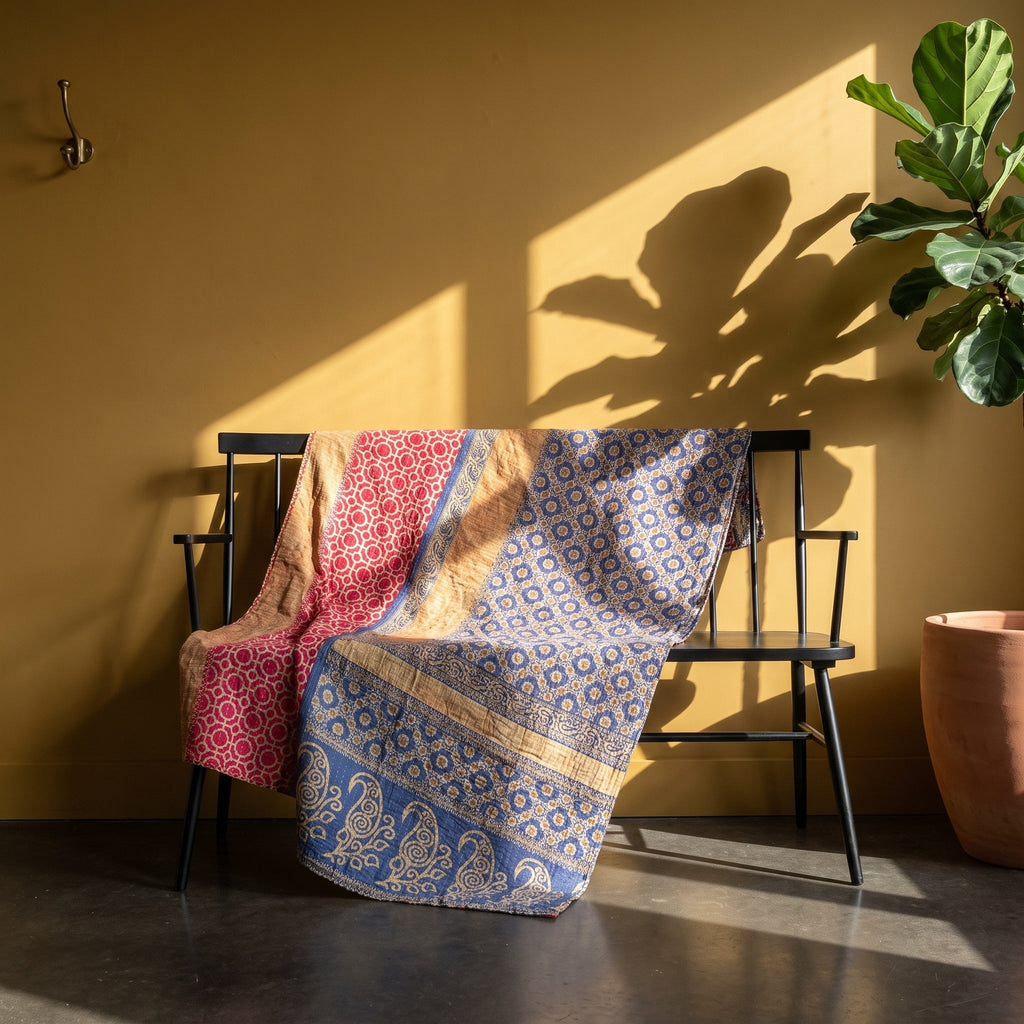 Reverse side 5 – Dream Mist Vintage Cotton Kantha Throw