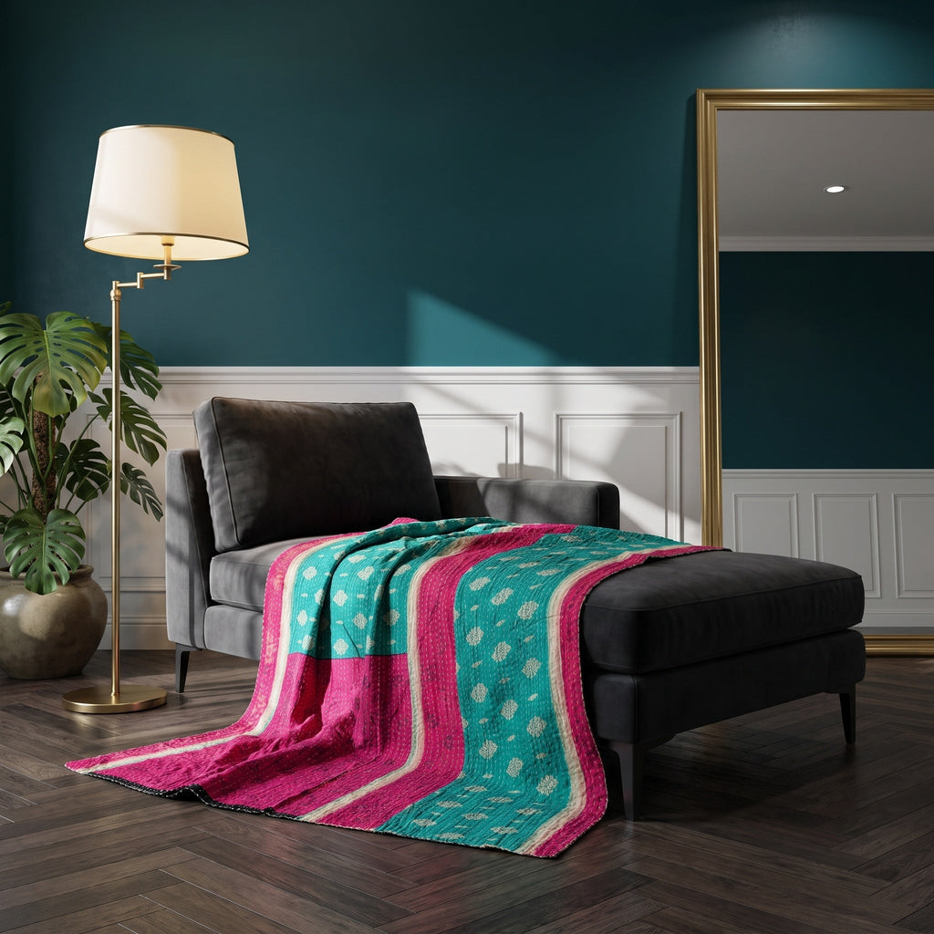 Reverse side 3 – Dawn Soft Vintage Cotton Kantha Throw