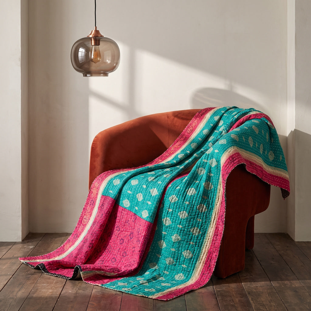 Reverse side 4 – Dawn Soft Vintage Cotton Kantha Throw