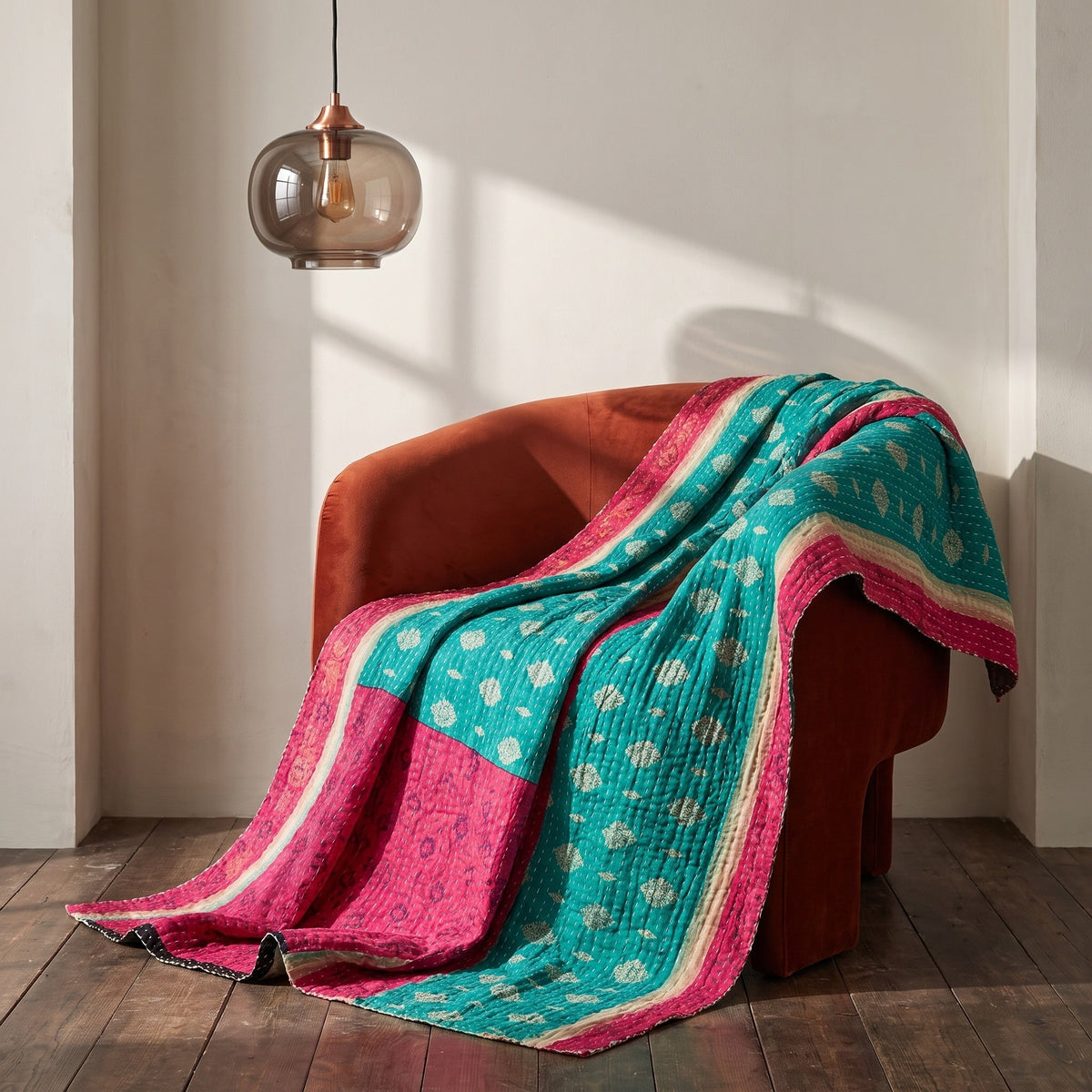 Reverse side 4 – Dawn Soft Vintage Cotton Kantha Throw