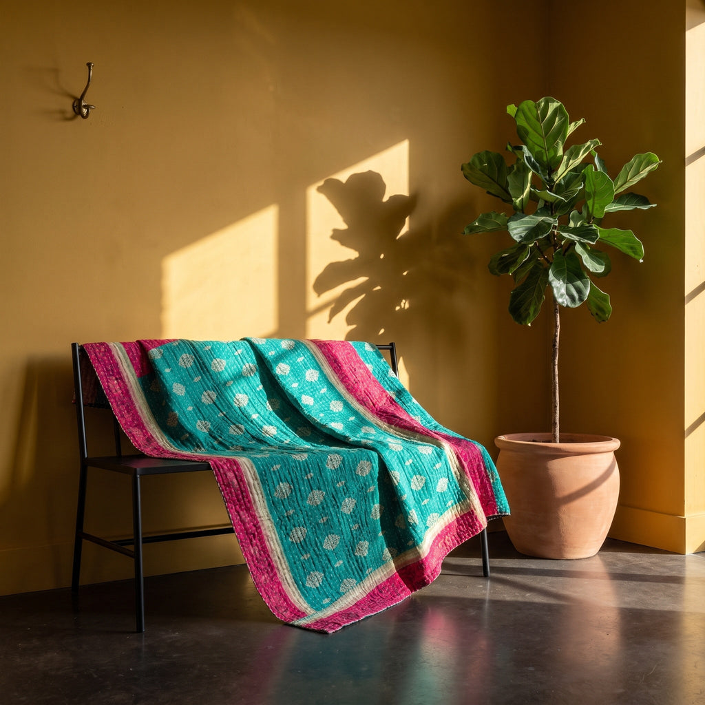 Reverse side 5 – Dawn Soft Vintage Cotton Kantha Throw