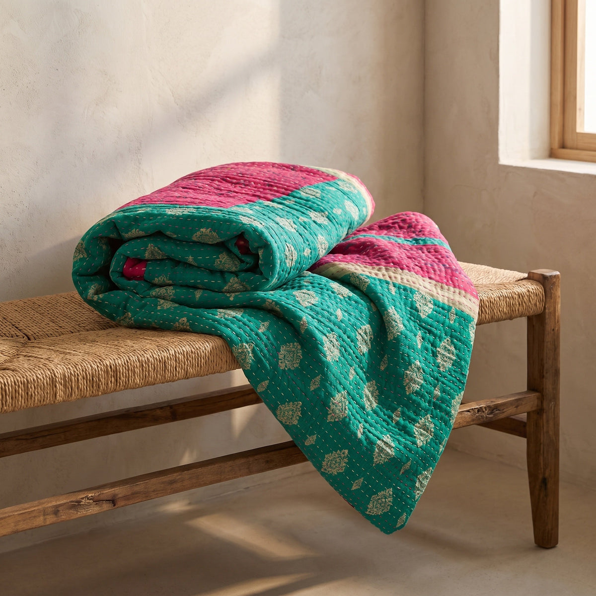 Reverse side 6 – Dawn Soft Vintage Cotton Kantha Throw