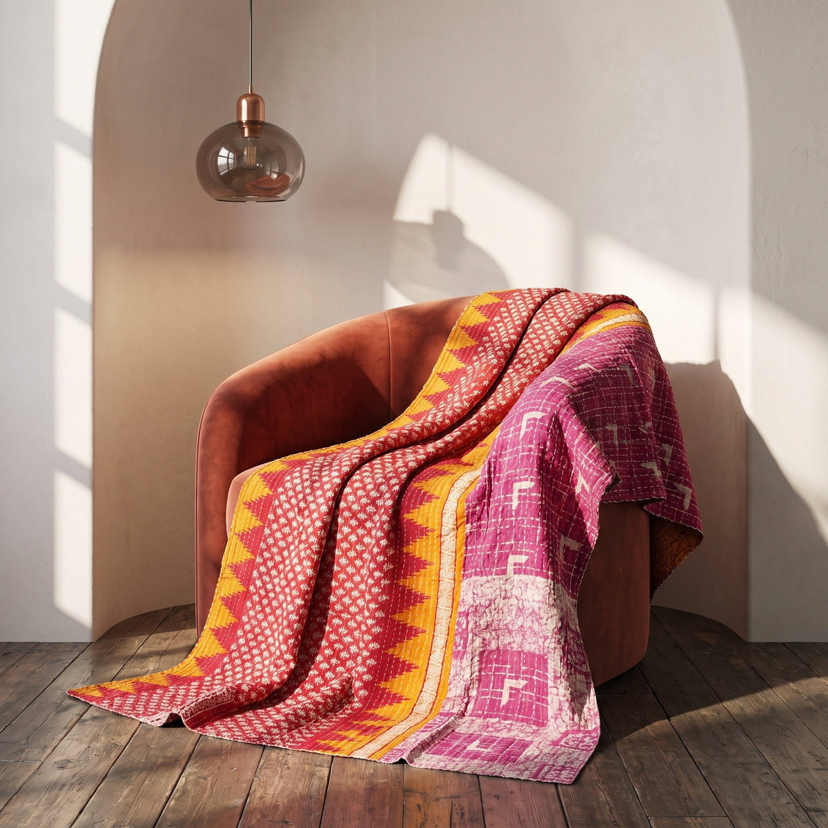 Reverse side 4 – Heirloom Fern Vintage Cotton Kantha Throw