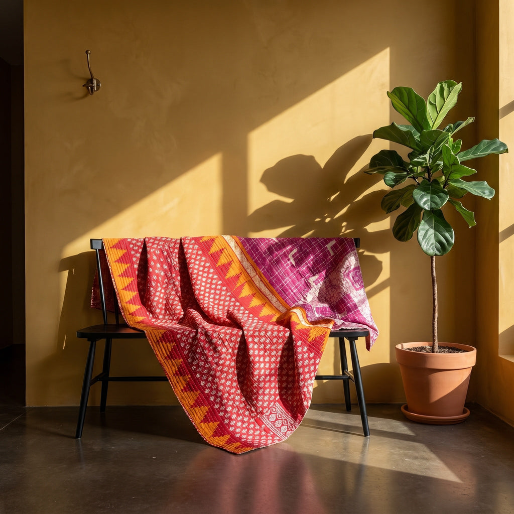 Reverse side 5 – Heirloom Fern Vintage Cotton Kantha Throw