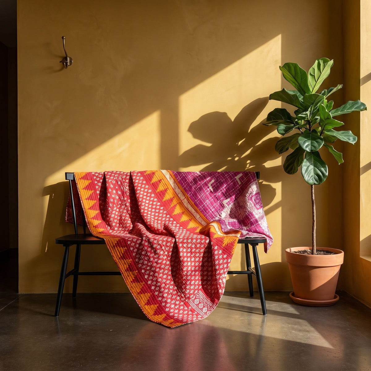 Reverse side 5 – Heirloom Fern Vintage Cotton Kantha Throw