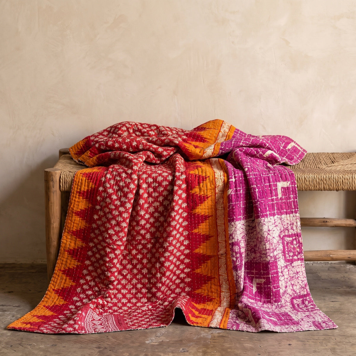 Reverse side 6 – Heirloom Fern Vintage Cotton Kantha Throw