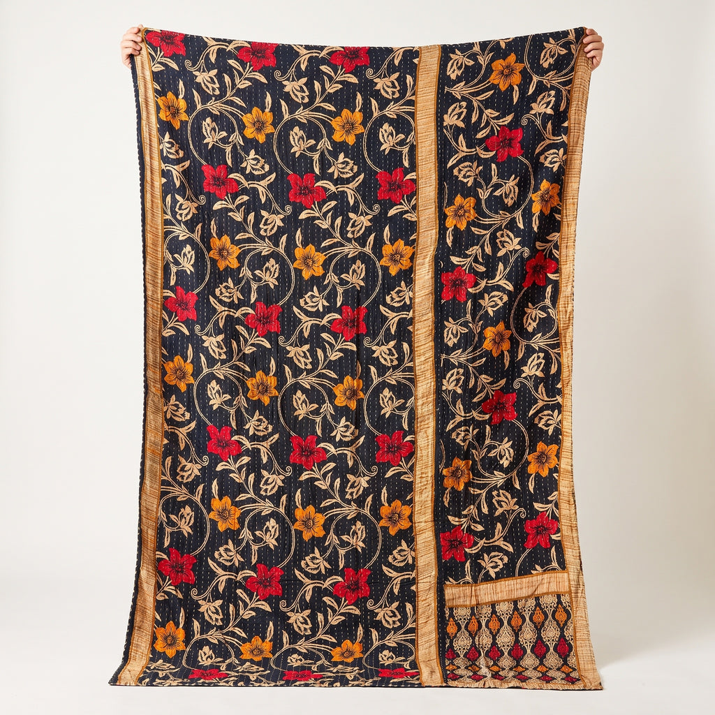 Meadow Journey Vintage Cotton Kantha Throw