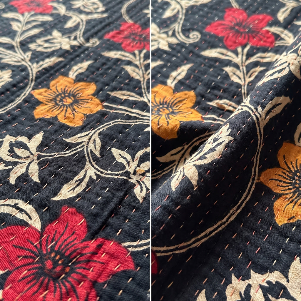 Meadow Journey Vintage Cotton Kantha Throw