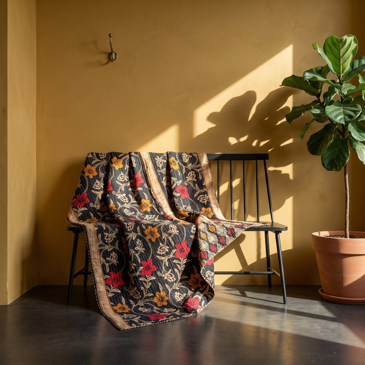 Meadow Journey Vintage Cotton Kantha Throw