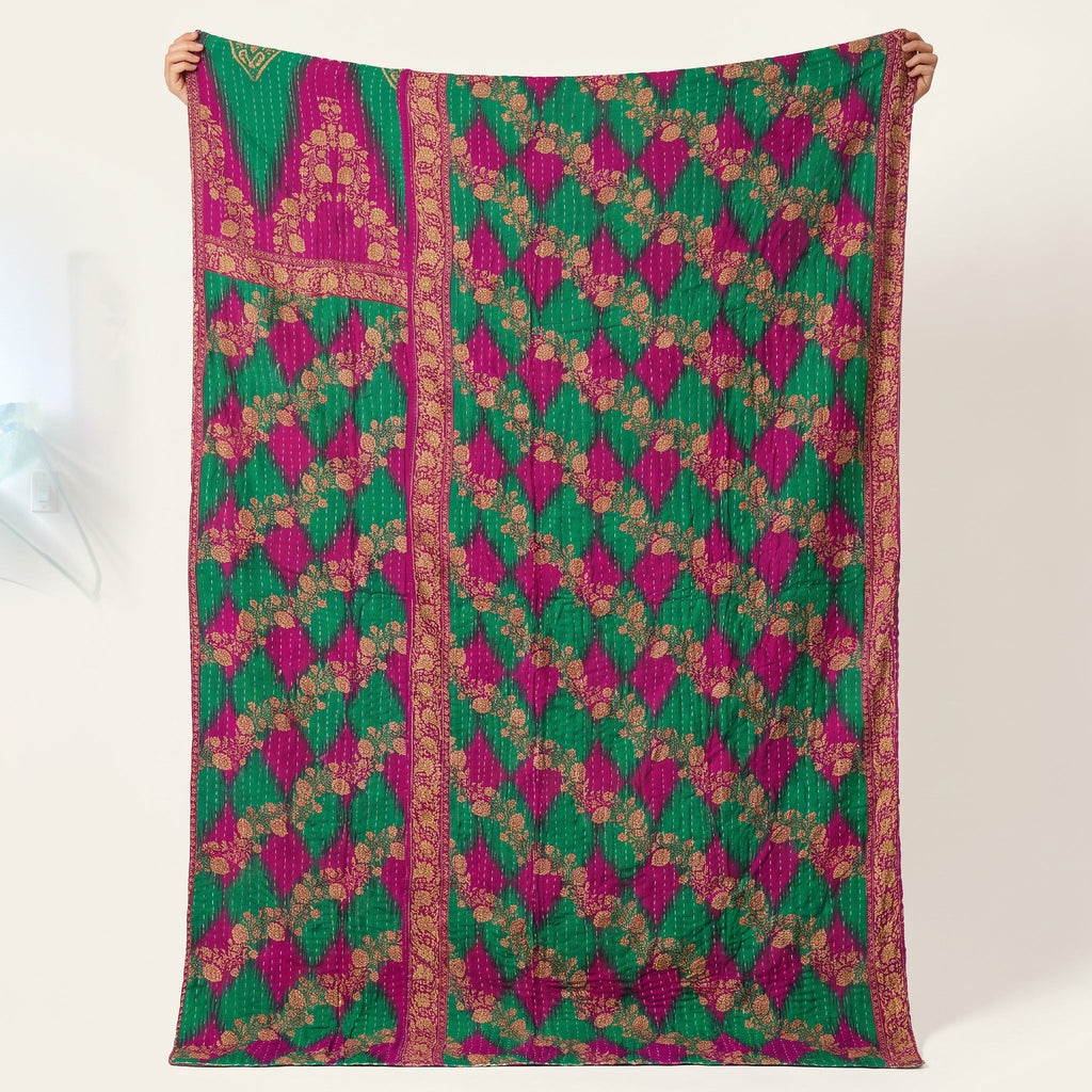Reverse side 7 – Golden Marigold Vintage Cotton Kantha Throw