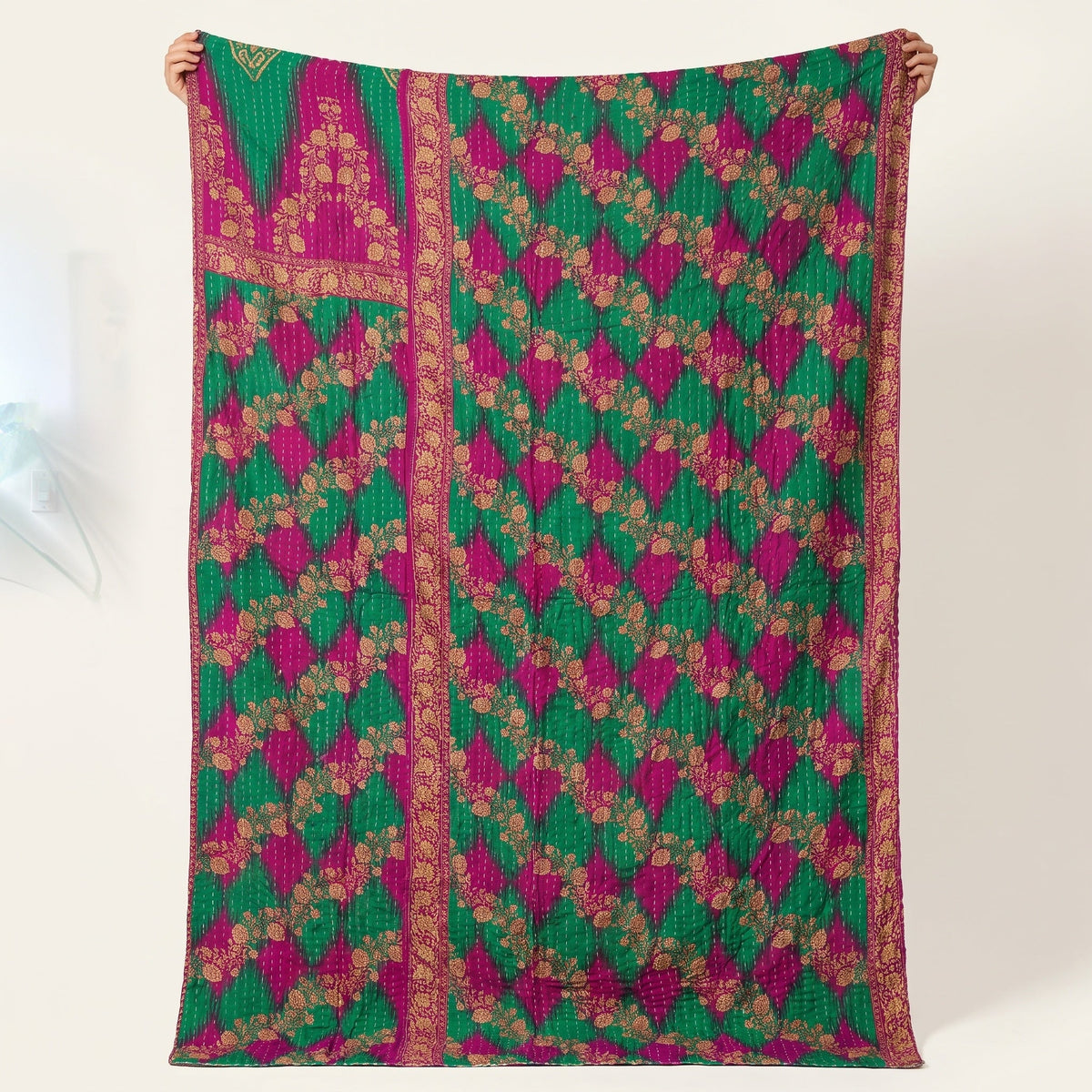 Reverse side 7 – Golden Marigold Vintage Cotton Kantha Throw