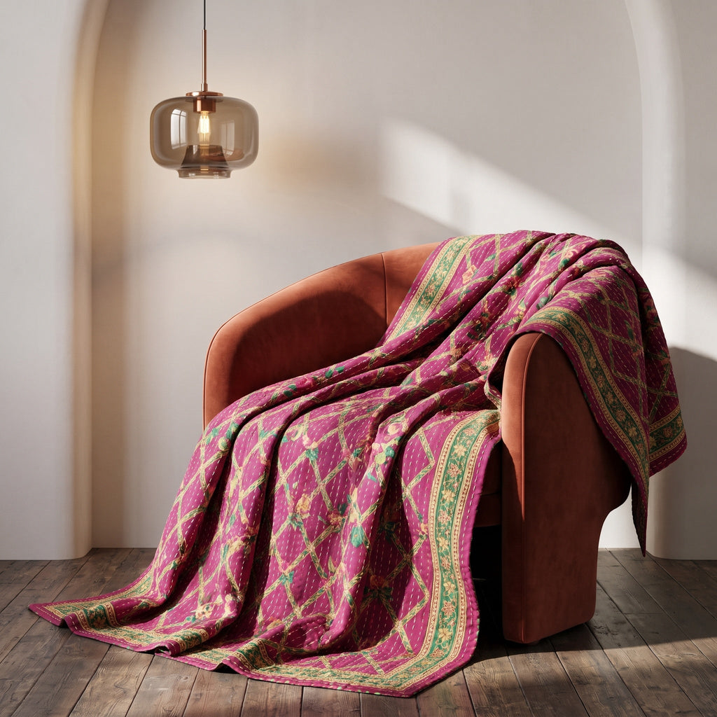 Reverse side 4 – Golden Marigold Vintage Cotton Kantha Throw