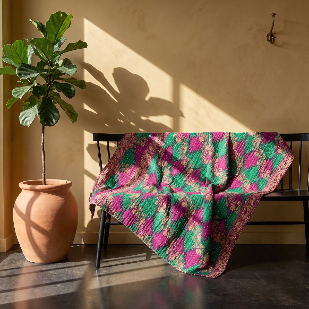 Reverse side 5 – Golden Marigold Vintage Cotton Kantha Throw