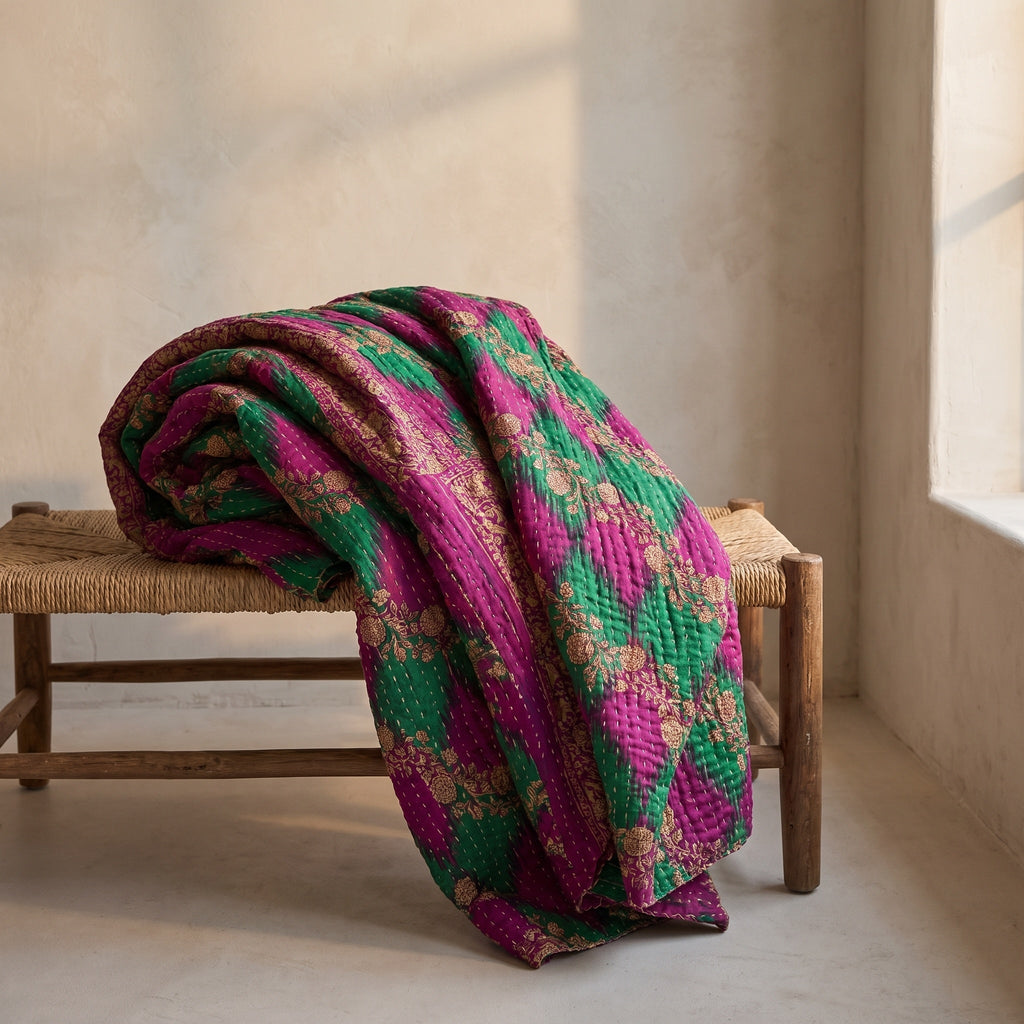 Reverse side 6 – Golden Marigold Vintage Cotton Kantha Throw