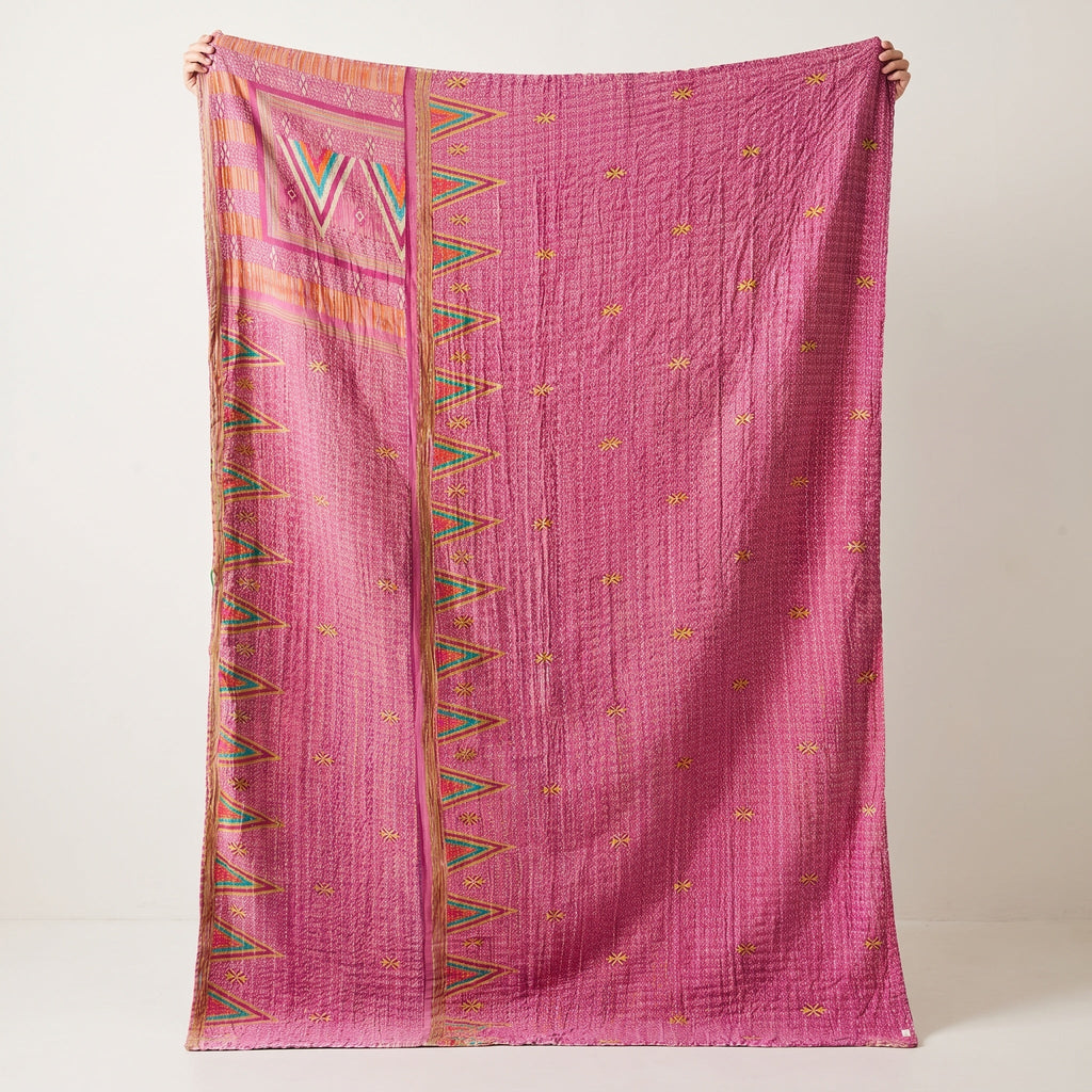 Reverse side 7 – Whispering Saffron Vintage Cotton Kantha Throw