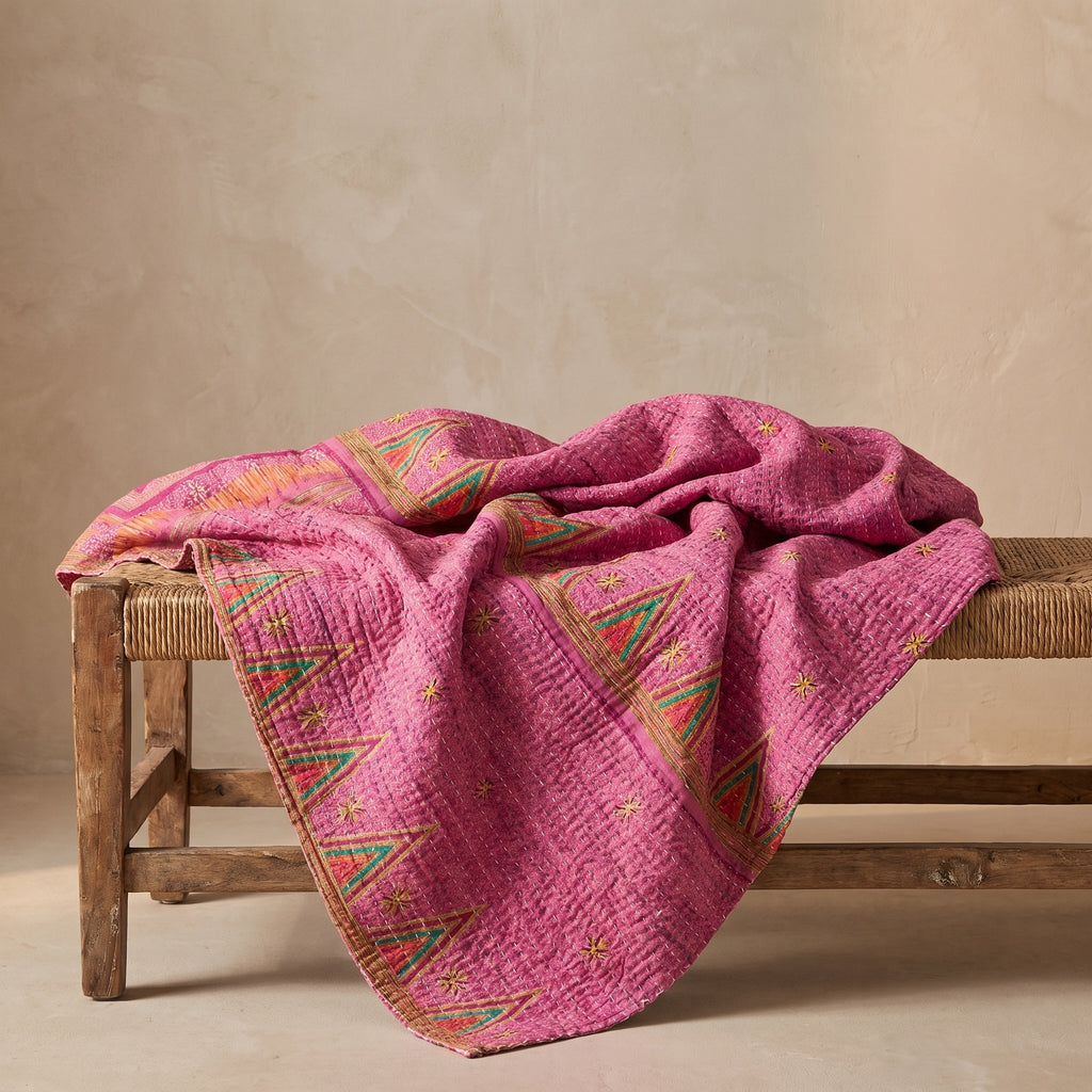Reverse side 6 – Whispering Saffron Vintage Cotton Kantha Throw