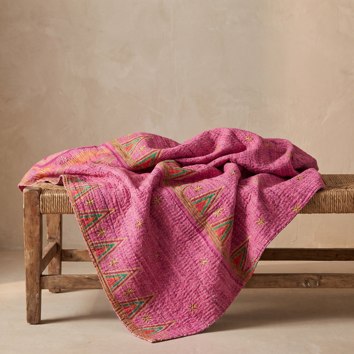 Reverse side 6 – Whispering Saffron Vintage Cotton Kantha Throw