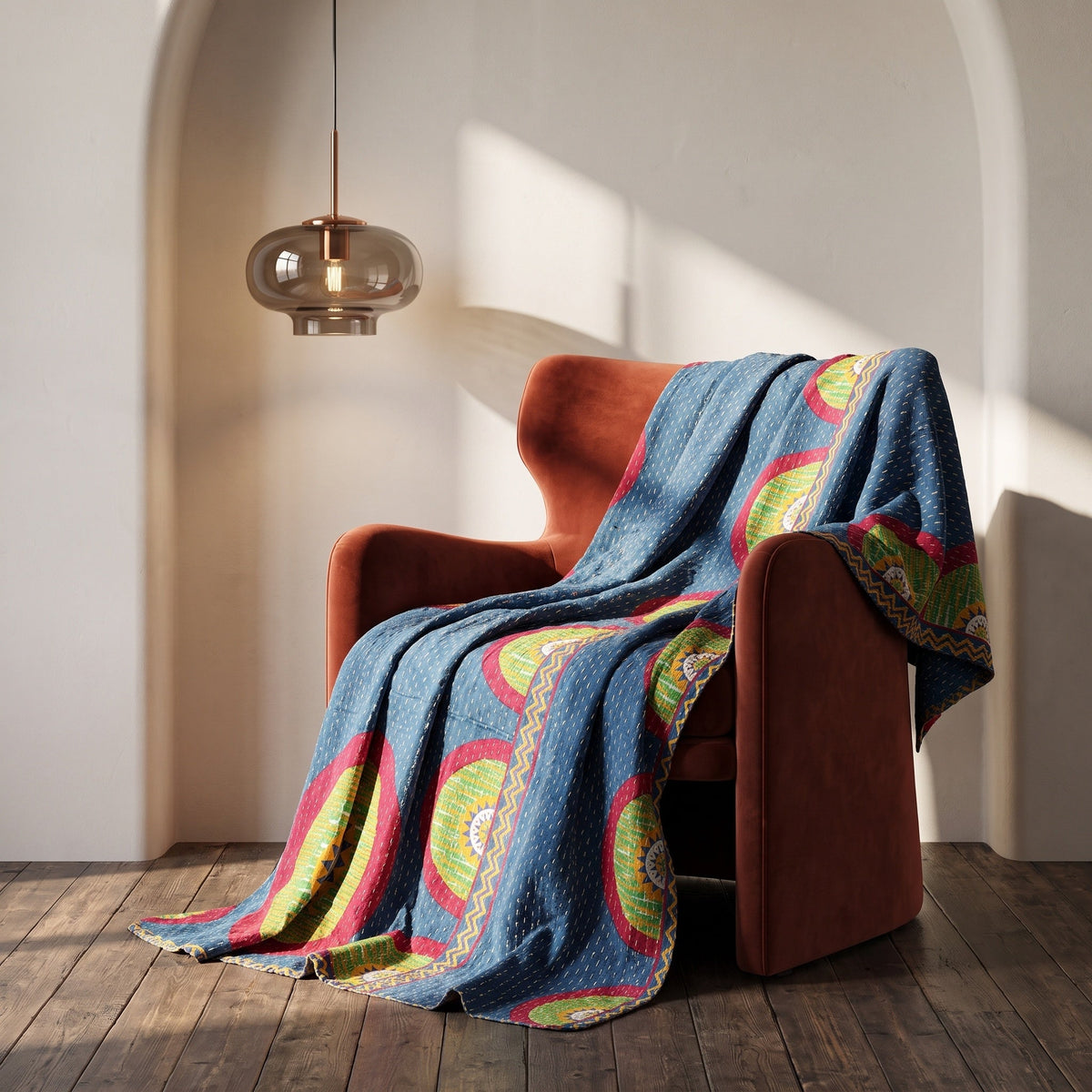 Reverse side 4 – Whisper Cobalt Vintage Cotton Kantha Throw