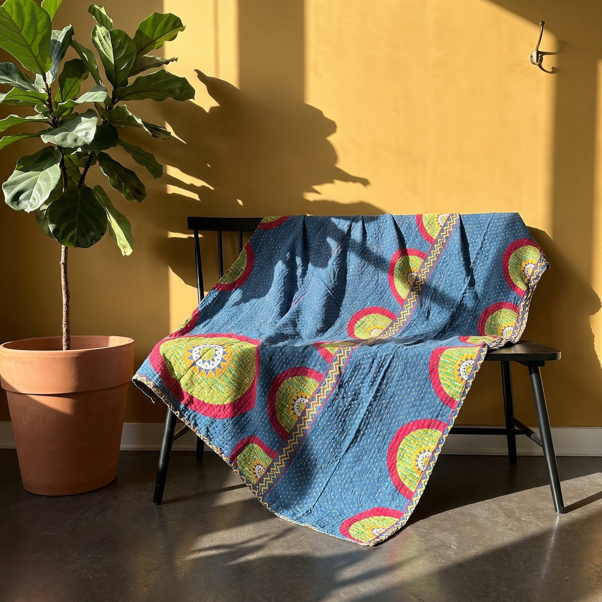 Reverse side 5 – Whisper Cobalt Vintage Cotton Kantha Throw