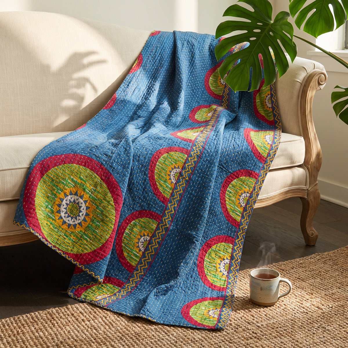 Reverse side 1 – Whisper Cobalt Vintage Cotton Kantha Throw