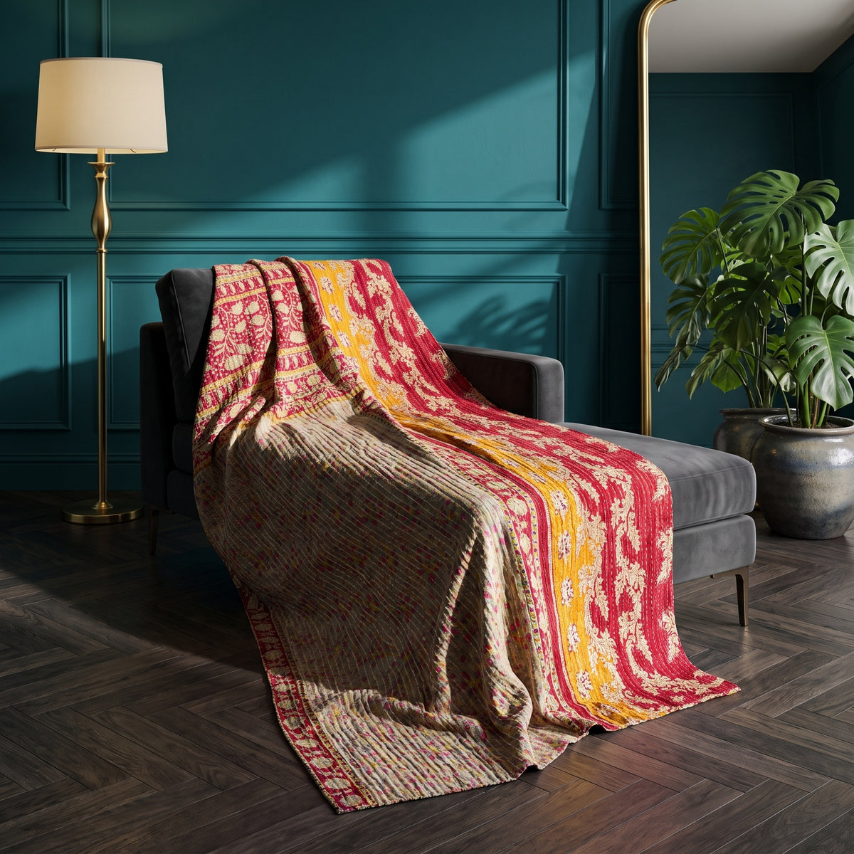 Wanderer's Tale Vintage Cotton Kantha Throw