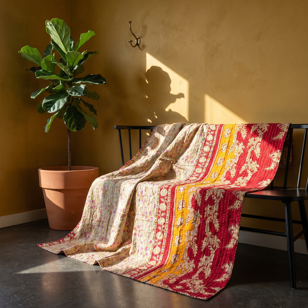 Wanderer's Tale Vintage Cotton Kantha Throw