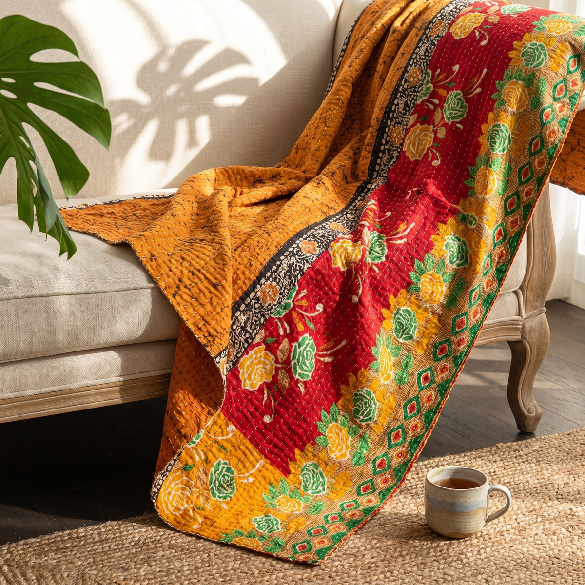 Reverse side 1 – Indigo Dream Vintage Cotton Kantha Throw