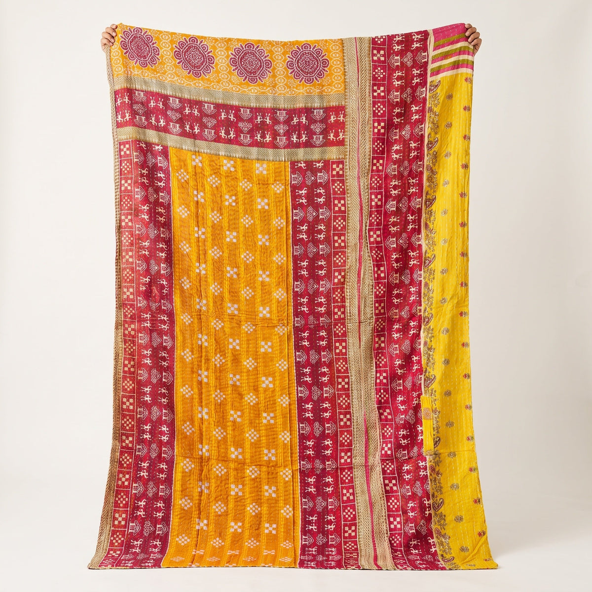 Reverse side 7 – Saffron Terracotta Vintage Cotton Kantha Throw