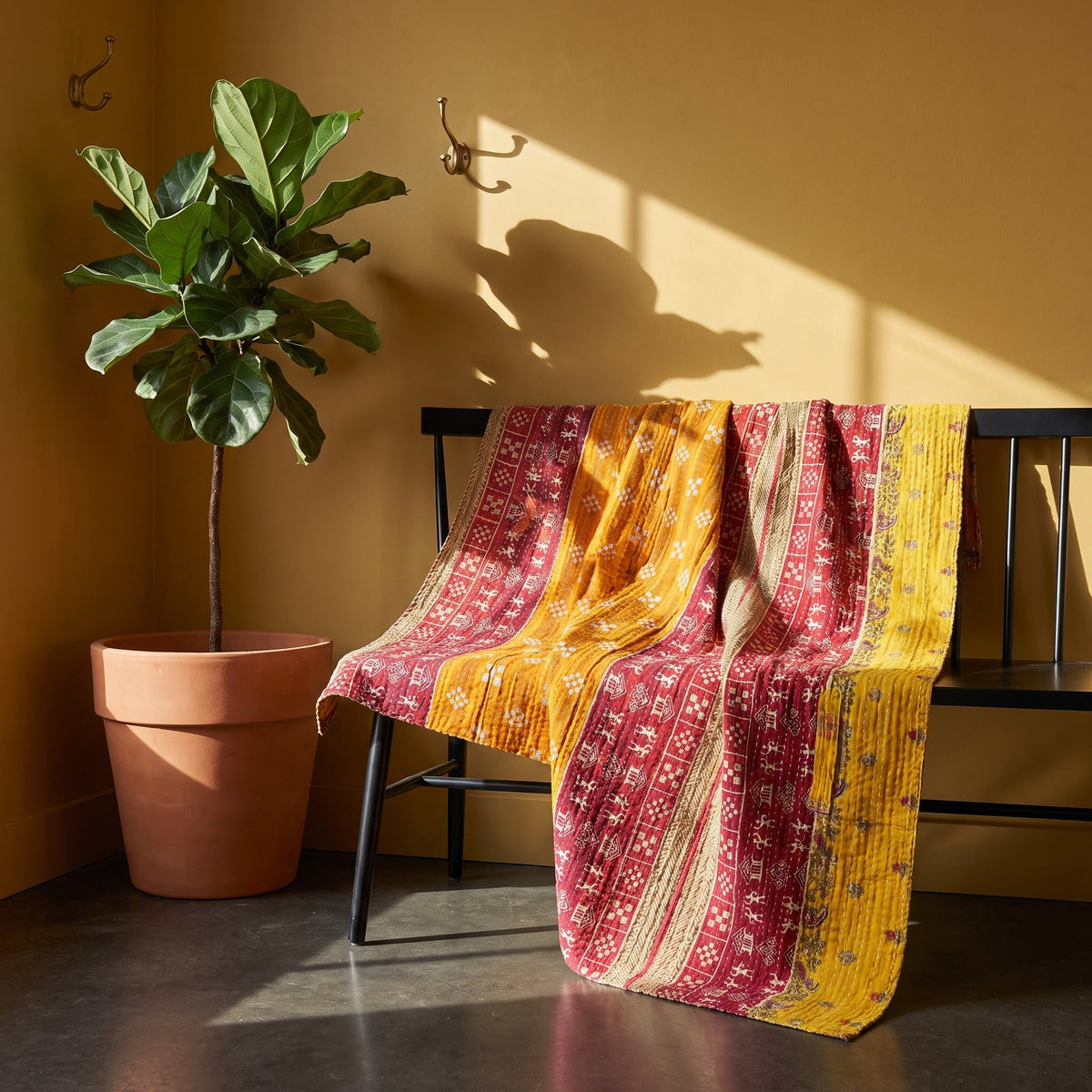 Reverse side 5 – Saffron Terracotta Vintage Cotton Kantha Throw