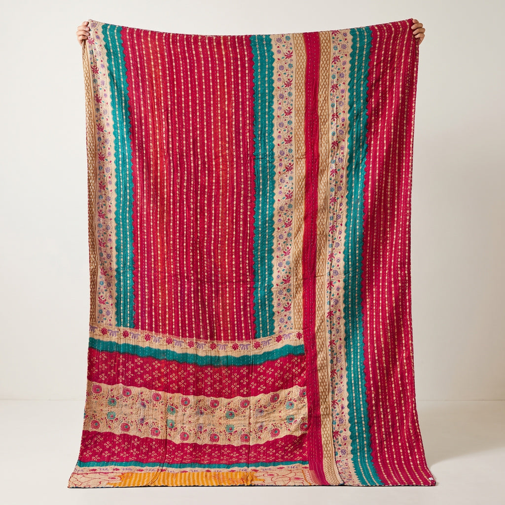 Plaid Kantha en coton vintage Caravan Meadow