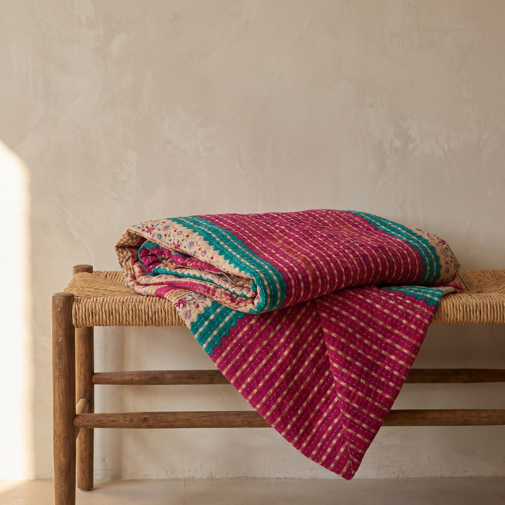 Plaid Kantha en coton vintage Caravan Meadow