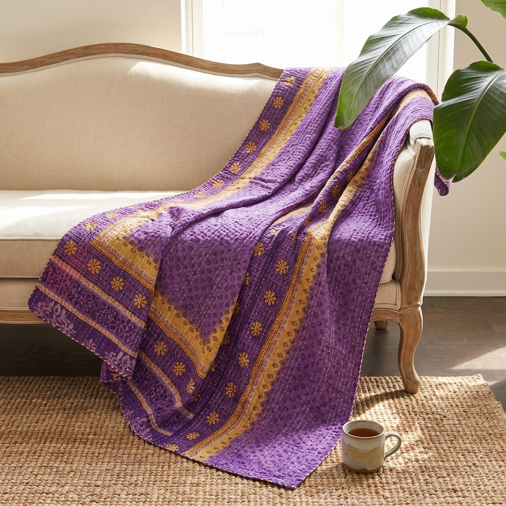 Reverse side 1 – Luminous Indigo Vintage Cotton Kantha Throw