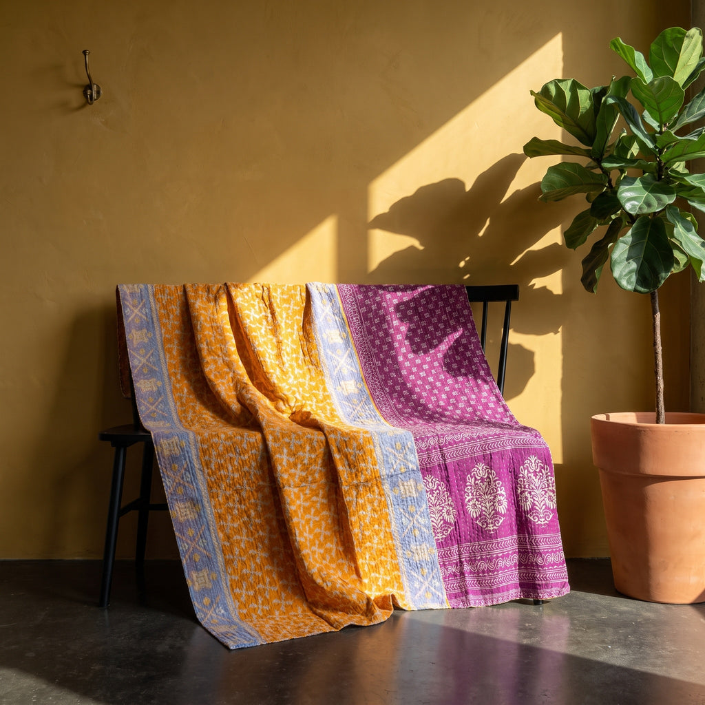 Quiet Passage Vintage Cotton Kantha Throw