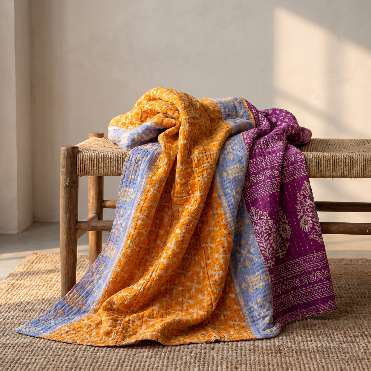 Quiet Passage Vintage Cotton Kantha Throw